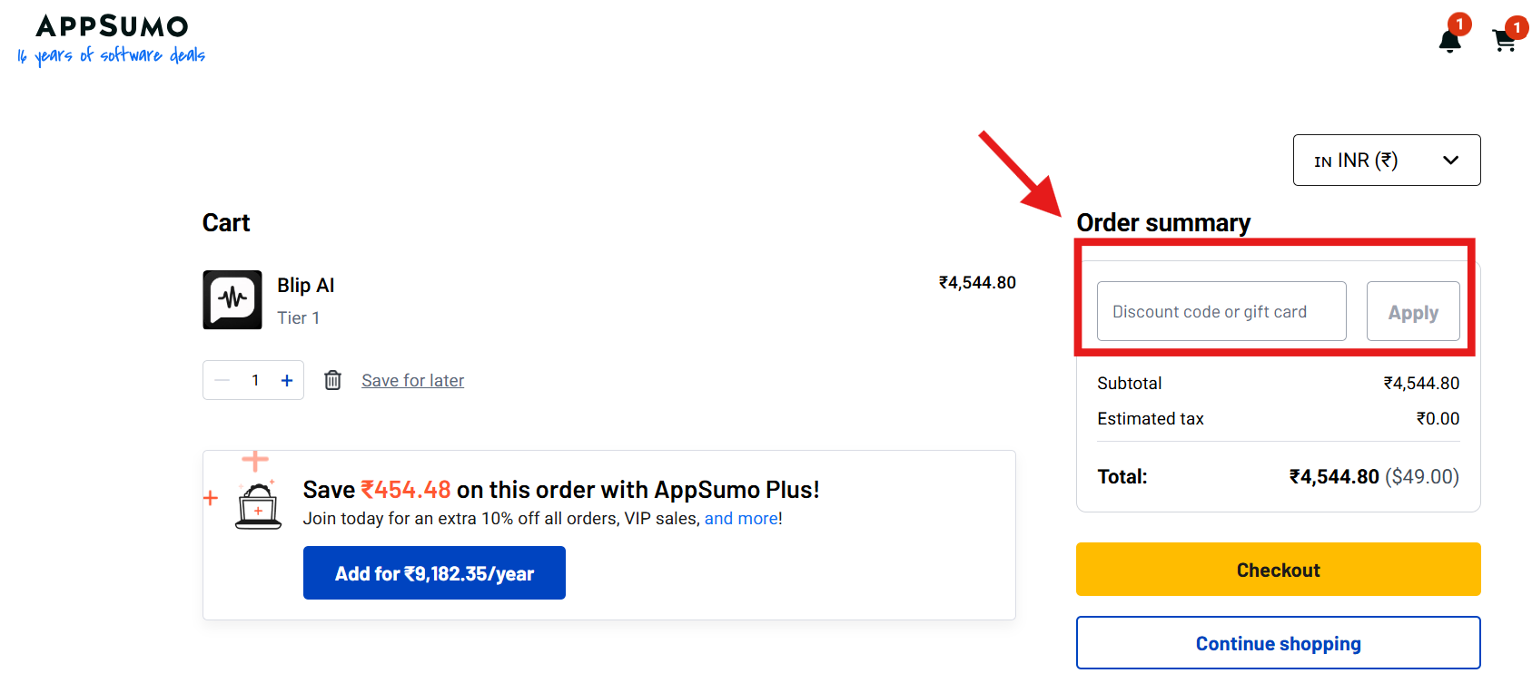 AppSumo Coupon Code page